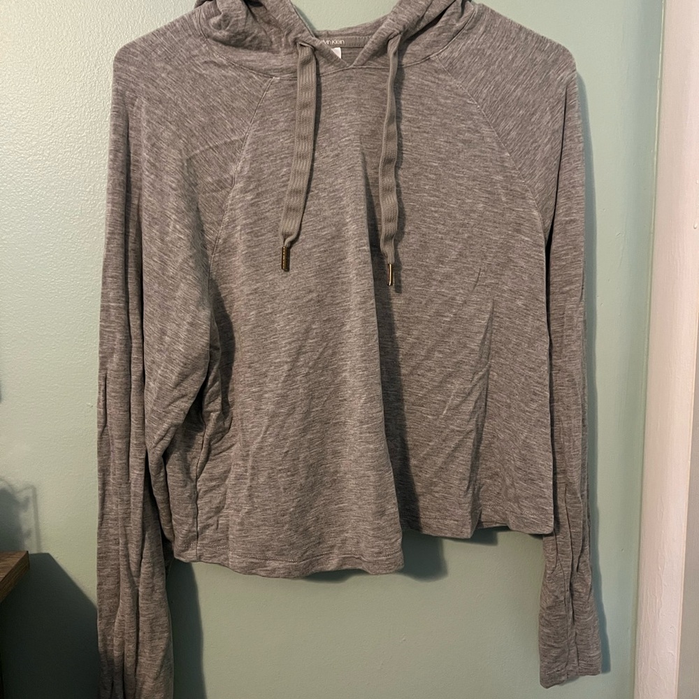 Gray Hooded Long Sleeve Top